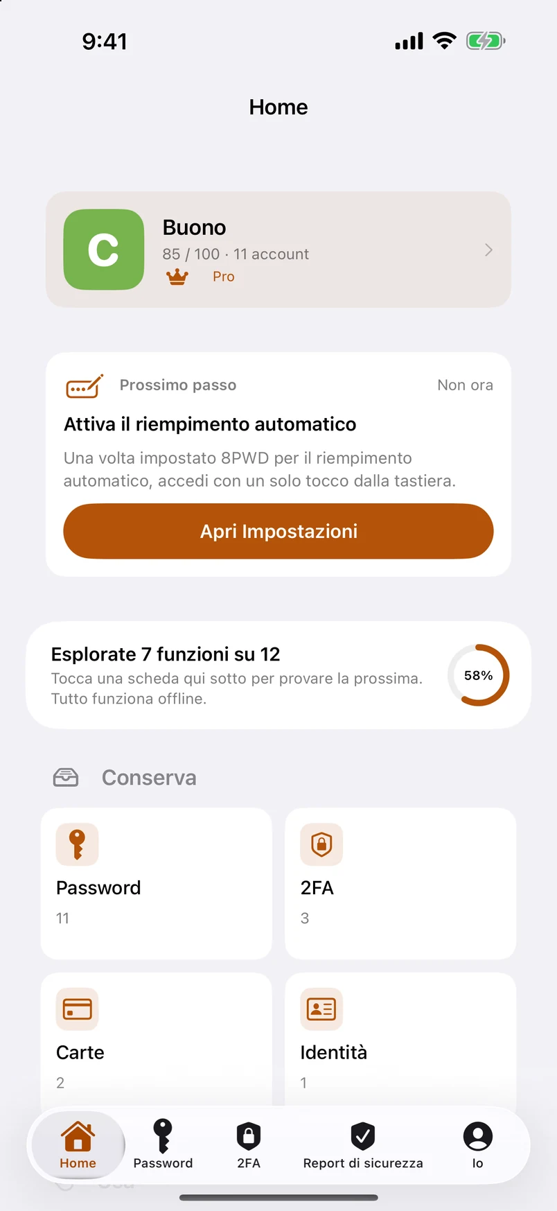 Le tue password restano sul tuo dispositivo.
