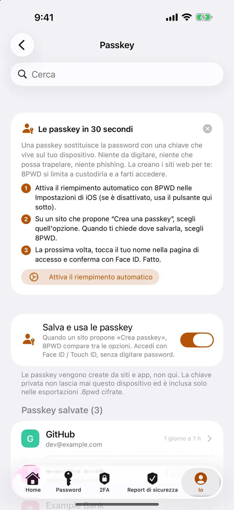 Passkey: create qui, conservate qui