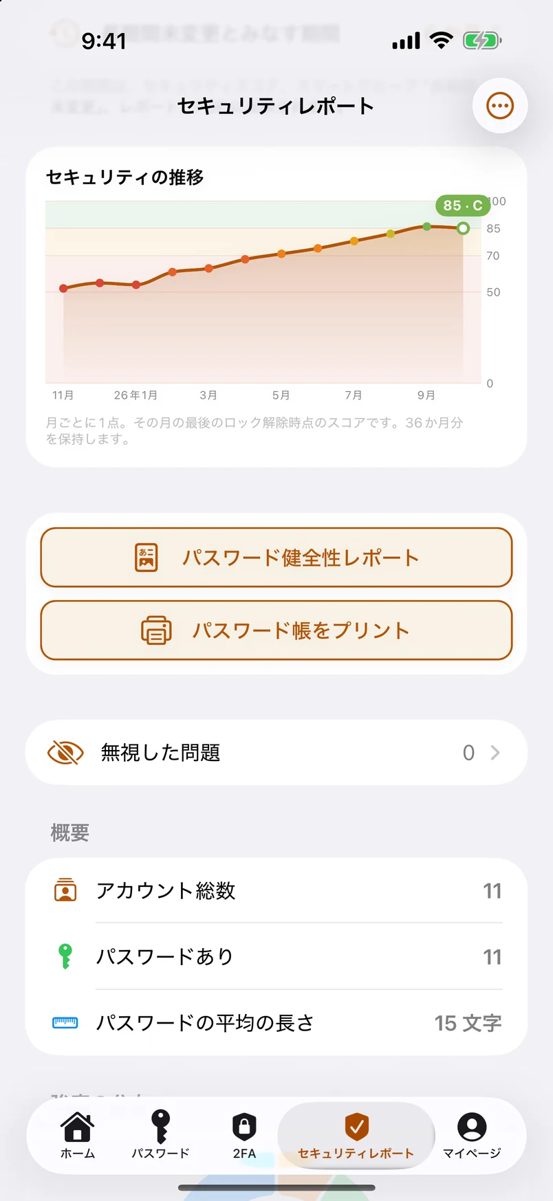 セキュリティの推移と、2つのハイライトボタン