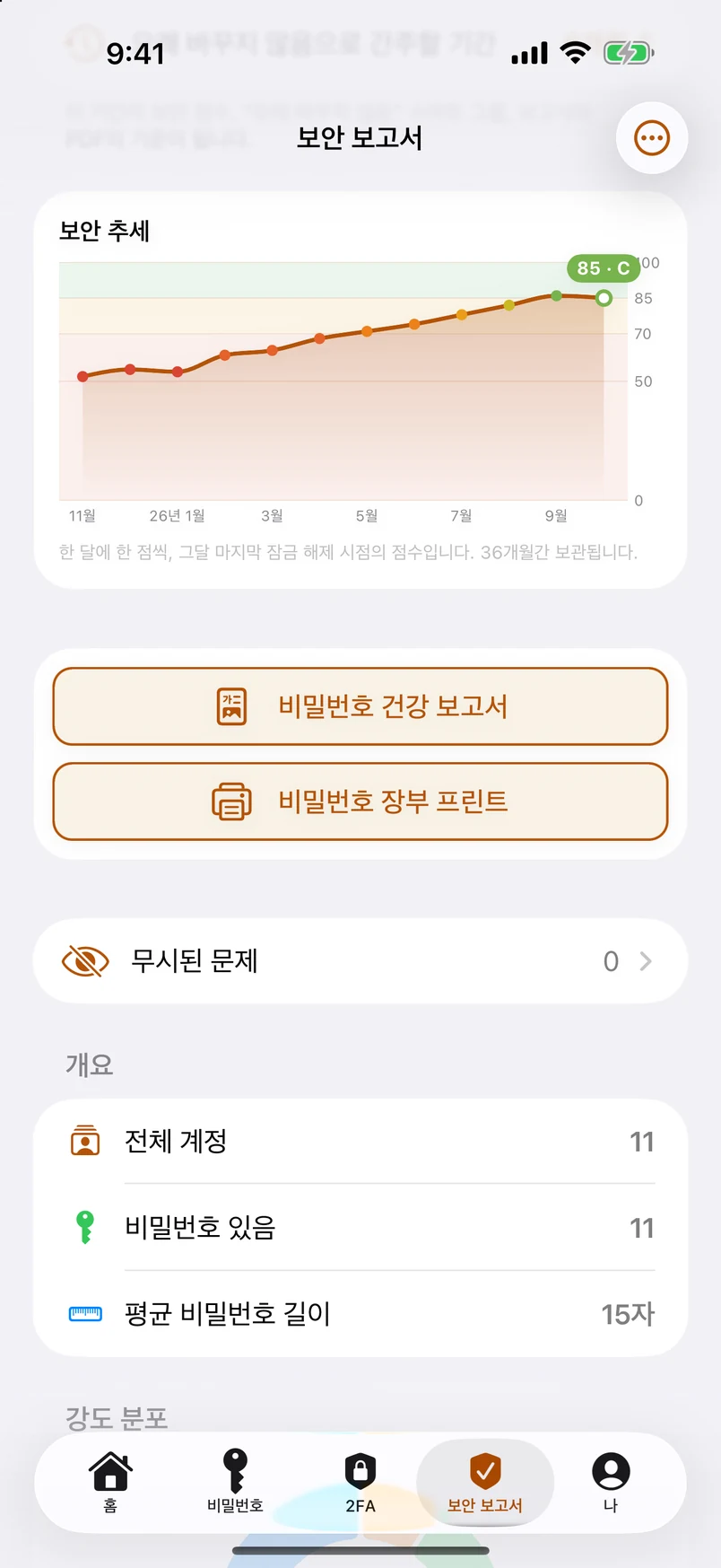 보안 추세와 두 개의 강조 버튼