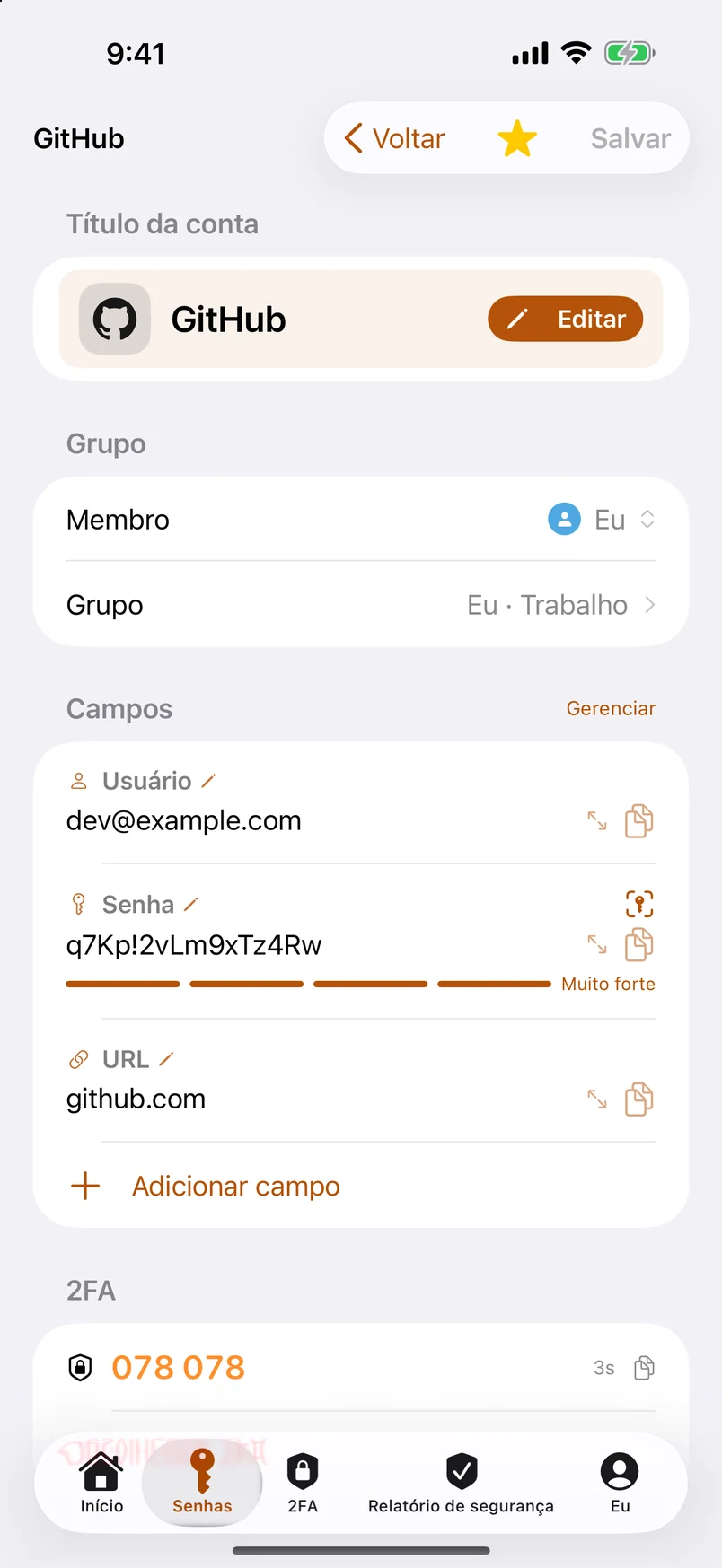 Detalhe: membro, grupo, todo título de campo editável