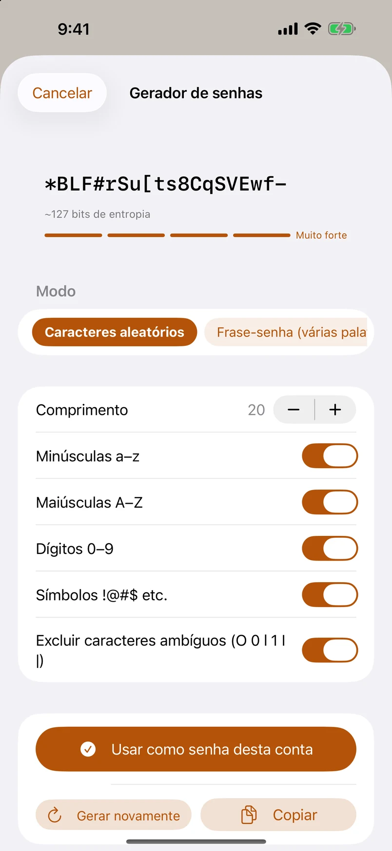 Quatro tipos de senha gerada