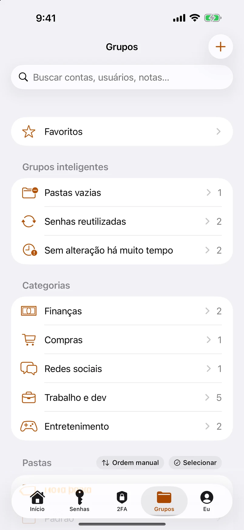 Pastas, etiquetas e grupos inteligentes