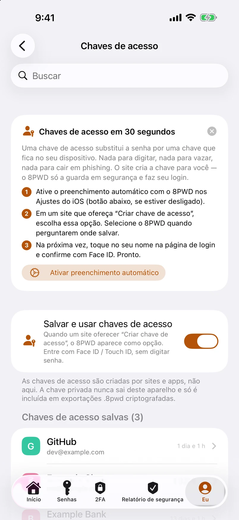 Chaves de acesso: criadas aqui, guardadas aqui