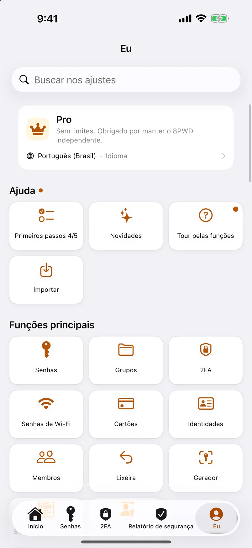 Eu: todos os recursos em seis grupos