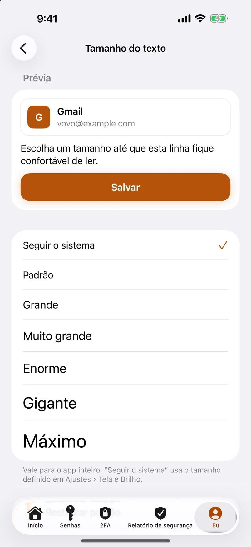 Tamanho do texto para o app inteiro