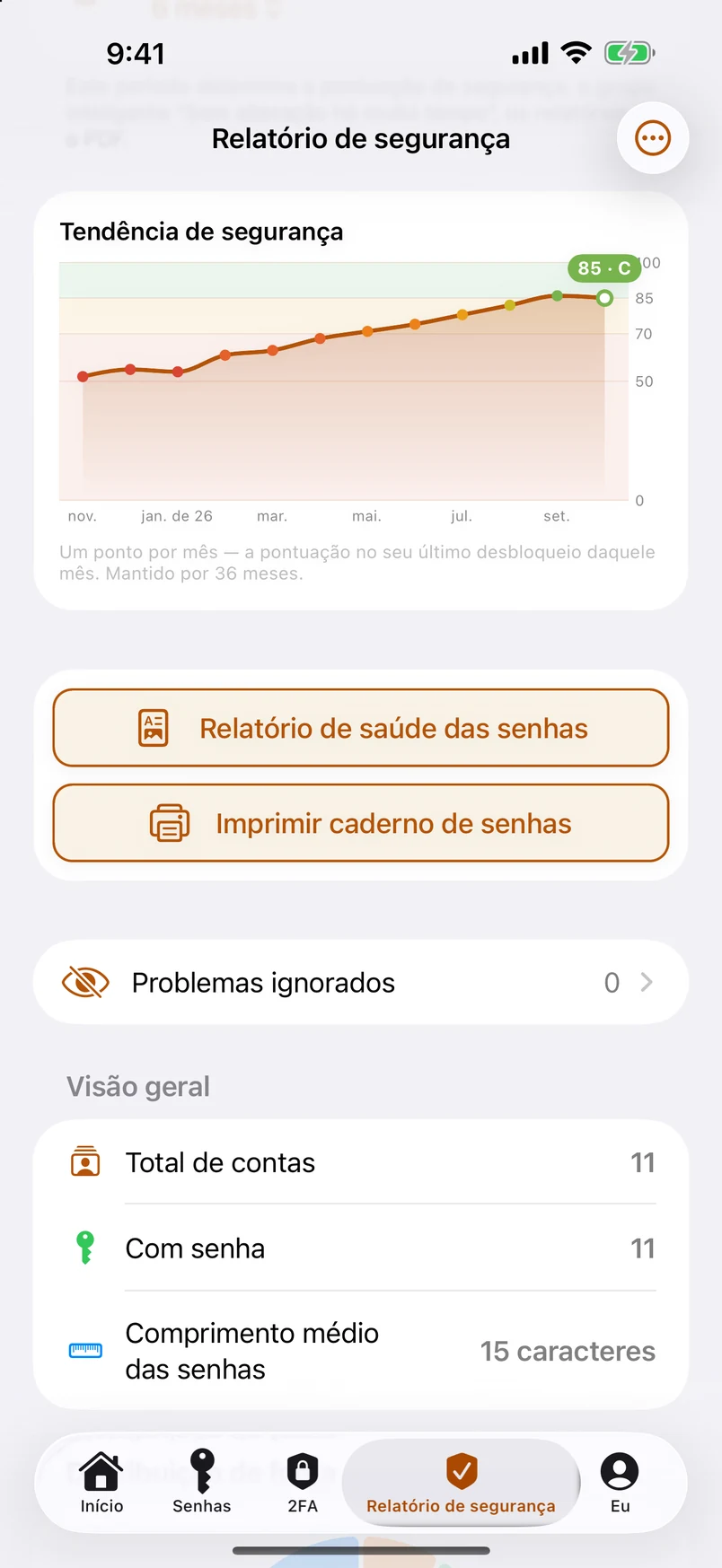 A tendência de segurança, com os dois botões de destaque