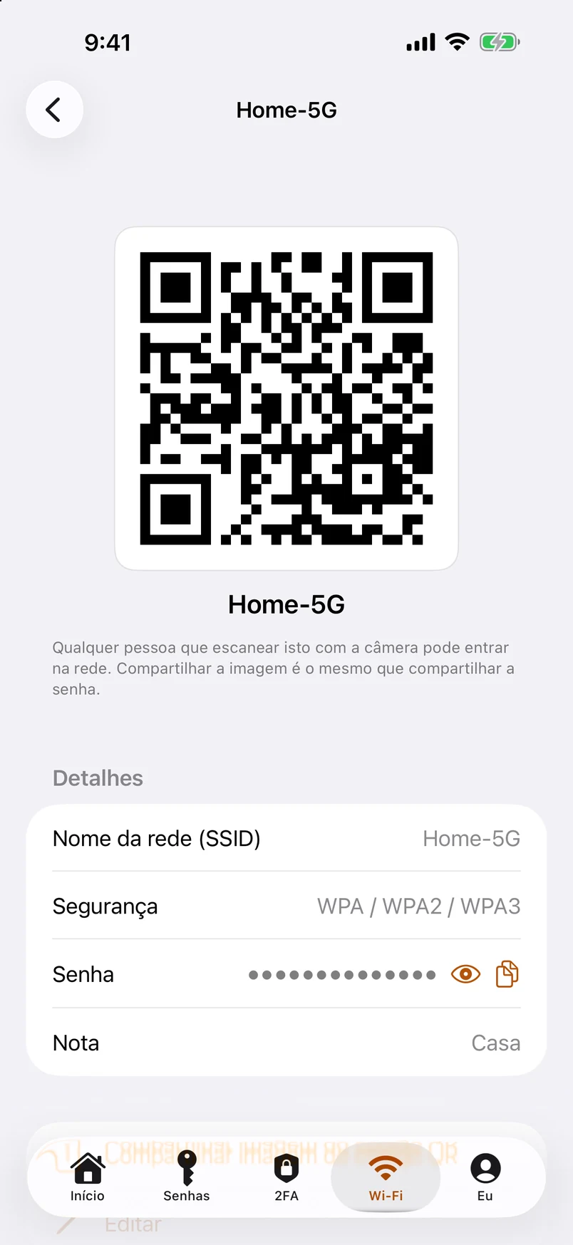 Um código QR por rede — escaneie e está conectado